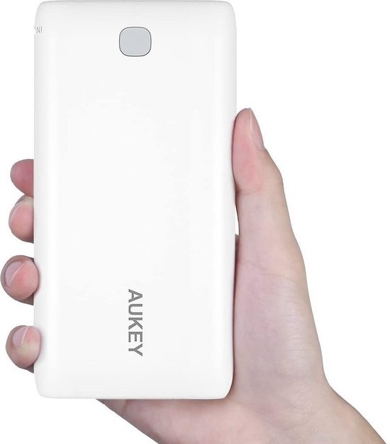 AUKEY Powerbank 20000 mAh - Draagbare Oplader met 2 USB Poorten, AiPower Technologie, Geïntegreerde Zaklamp, LED Batterij Indicator – Wit