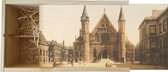 Wijnkist - Oud Stadsgezicht Den Haag - Ridderzaal op het Binnenhof - Oude Foto Print op Houten Kist - 19x36 cm