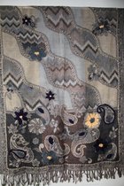 1001musthaves.com Hand geborduurde wollen sjaal in beige antraciet grijs en taupe 70 x 180 cm