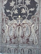 1001musthaves.com Geborduurde wollen dames winter sjaal in bruin zwart en grijs 70 x 180 cm