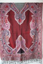 1001musthaves.com Hand geborduurde cashmere wollen dames sjaal in donker paars met bordeauxrood 70 x 180 cm