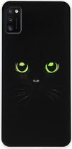 ADEL Siliconen Back Cover Softcase Hoesje voor Samsung Galaxy A41 - Katten Zwart Groene Ogen