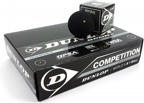 Dunlop Competition Squashballen gele stip – Zwart – 12 stuks