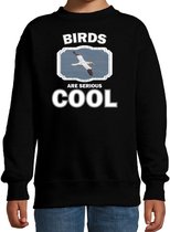 Dieren vogels sweater zwart kinderen - birds are serious cool trui jongens/ meisjes - cadeau jan van gent vogel/ vogels liefhebber 12-13 jaar (152/164)
