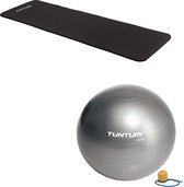 Tunturi - Fitness Set - Fitnessmat 180 x 60 x 1,5 cm - Gymball Zilver 90 cm