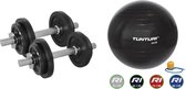 Tunturi - Fitness Set - Halterset 20 kg incl 2 Dumbbellstangen  - Gymball Zwart 65 cm