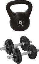 Tunturi - Fitness Set - Halterset 20 kg incl 2 Dumbbellstangen - Kettlebell 12 kg