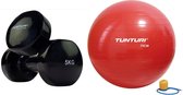 Tunturi - Fitness Set - Vinyl Dumbbell 2 x 5 kg - Gymball Rood 75 cm