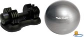 Tunturi - Fitness Set - Verstelbare Dumbbellset 12,5 kg - Gymball Zilver 55 cm