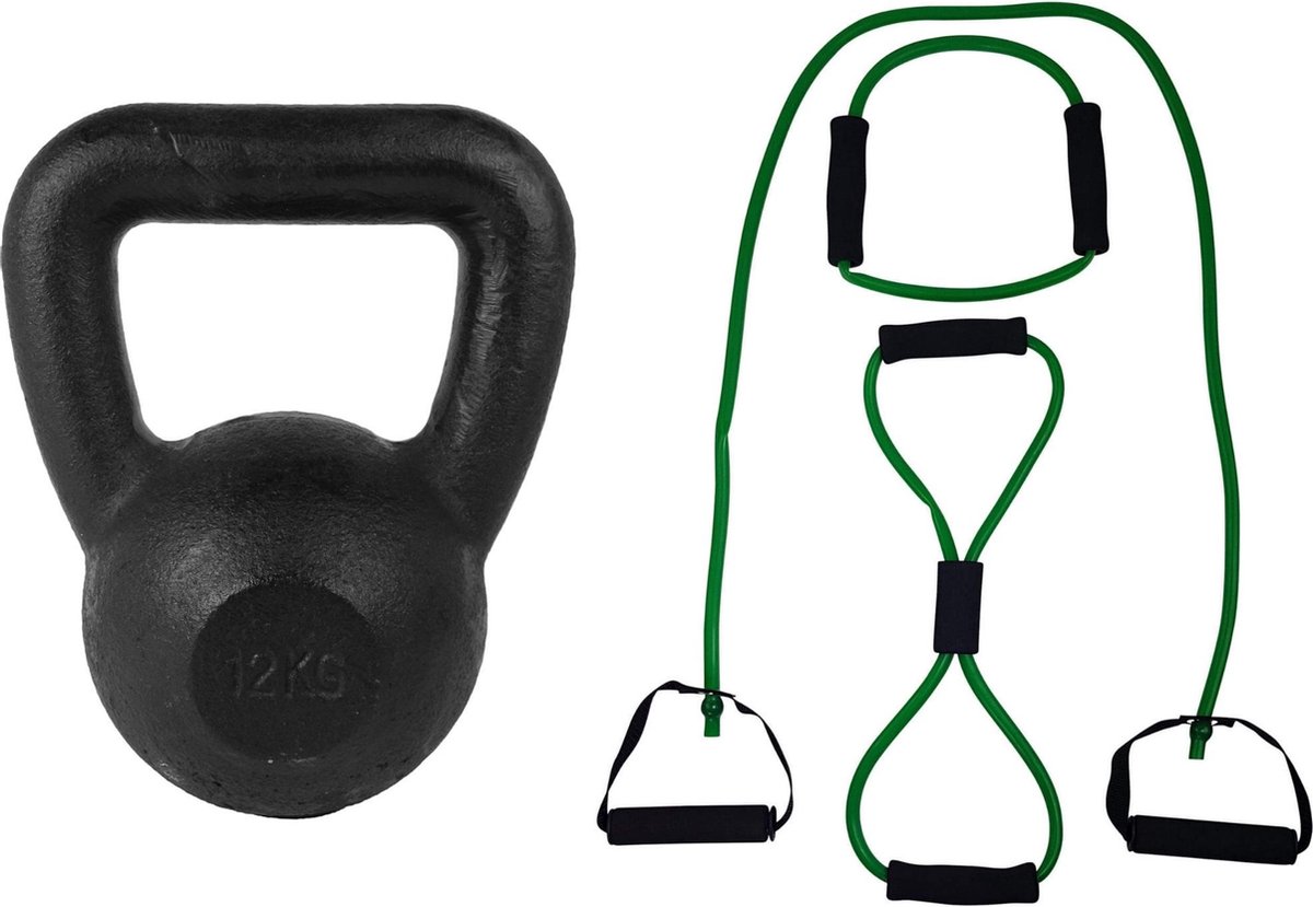 Tunturi - Fitness Set - Tubing Set Groen - Kettlebell 12 kg