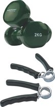 Tunturi - Fitness Set - Vinyl Dumbbell 2 x 2 kg - Knijphalters 2 stuks