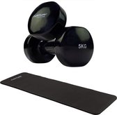 Tunturi - Fitness Set - Vinyl Dumbbell 2 x 5 kg - Fitnessmat 180 x 60 x 1,5 cm