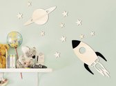 HOUTEN WANDDECORATIE / WOODEN WALL DECORATION - MUURDECORATIE VOOR KINDERKAMER / WALL ART FOR KIDS ROOM - KOSMOS / COSMOS - 96 x 66cm - LICHT HOUT / NATURAL WOOD - WANDFIGUUR - BAB