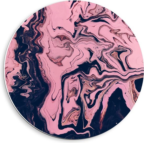 Forex Wandcirkel - Abstracte Kunst Roze/Zwart - 40x40cm Foto op Wandcirkel (met ophangsysteem)