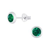 Joy|S - Zilveren rond oorknoppen - 5.5 mm - kristal groen