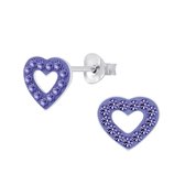 Joy|S - Zilveren hart oorbellen - 8 x 7 mm - kristal paars