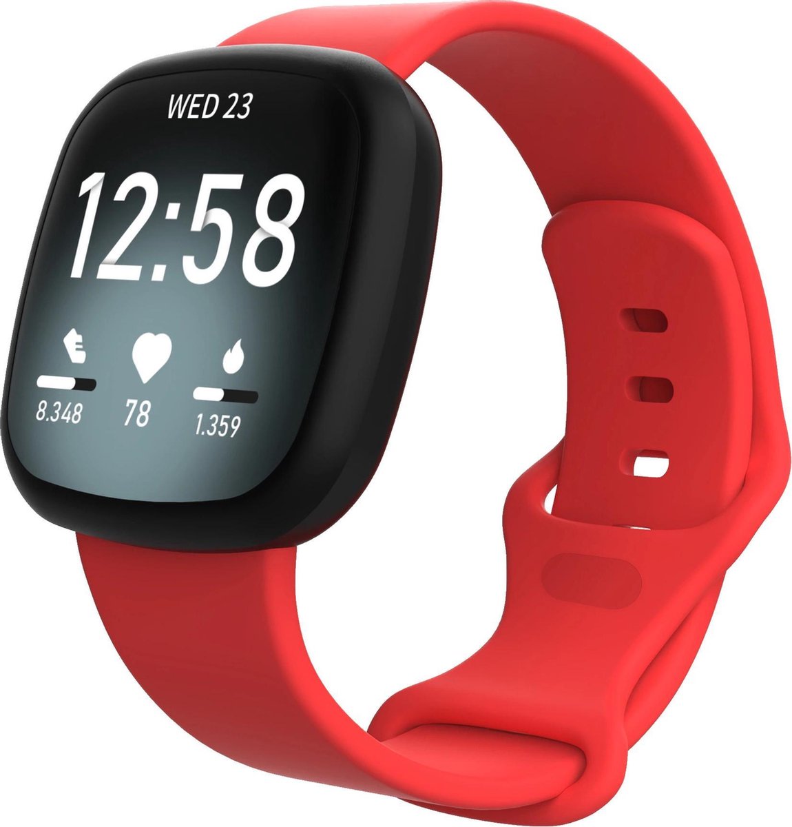 KELERINO. Siliconen bandje geschikt voor Fitbit Versa 3 / Sense - Rood - Small