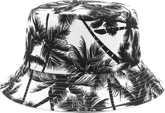 Bucket hat - Palmbomen - Zwart-wit - Omkeerbaar - Hoedje - Strandhoed - Zomer