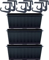 3x Kunststof Agro plantenbakken/bloembakken antraciet grijs 6,5 liter met ophangbeugels - Balkonbakken