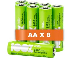100% PeakPower oplaadbare batterijen AA NiMH 2300 mAh - 8 stuks AA batterijen oplaadbaar 1,2V (HR6 / Mignon)