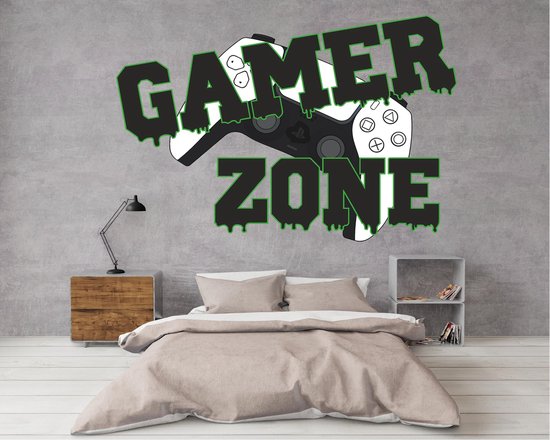 Grote Gamer muursticker in kleur. 120x80cm. Playstation 5 game zone sticker