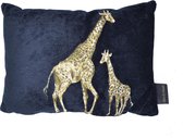 Woonkussen Giraffe met baby giraffe  goud, zwart, en brons ingeweven, velvet kussen. Safari, dierenprint, tijger, olifant, giraffe, panter kusse