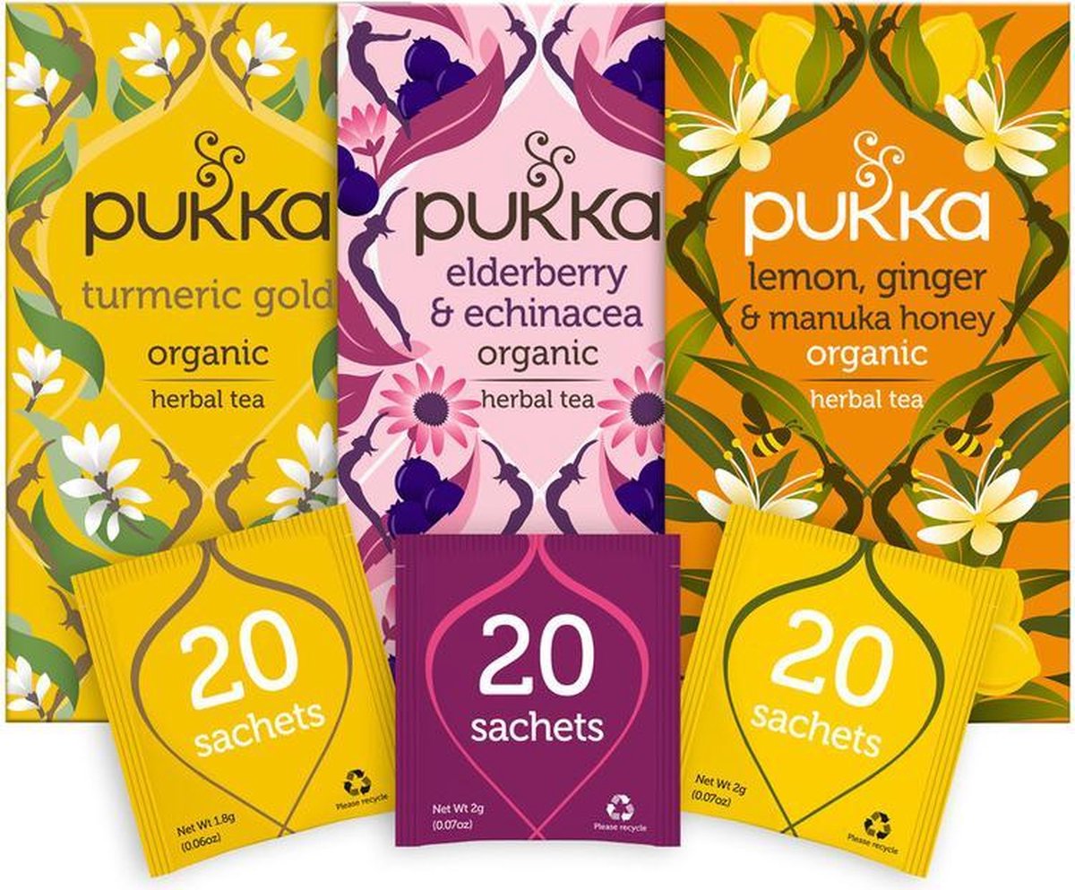 Pukka Support Thee Bundel, 3 blends biologische kruiden thee voor ondersteuning (3 x 20 zakjes)