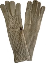 Lange dames handschoenen kleur lichtbruin maat M/L van acryl