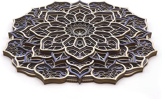 Mandala M1Blauw 3d muurdecoratie van hout