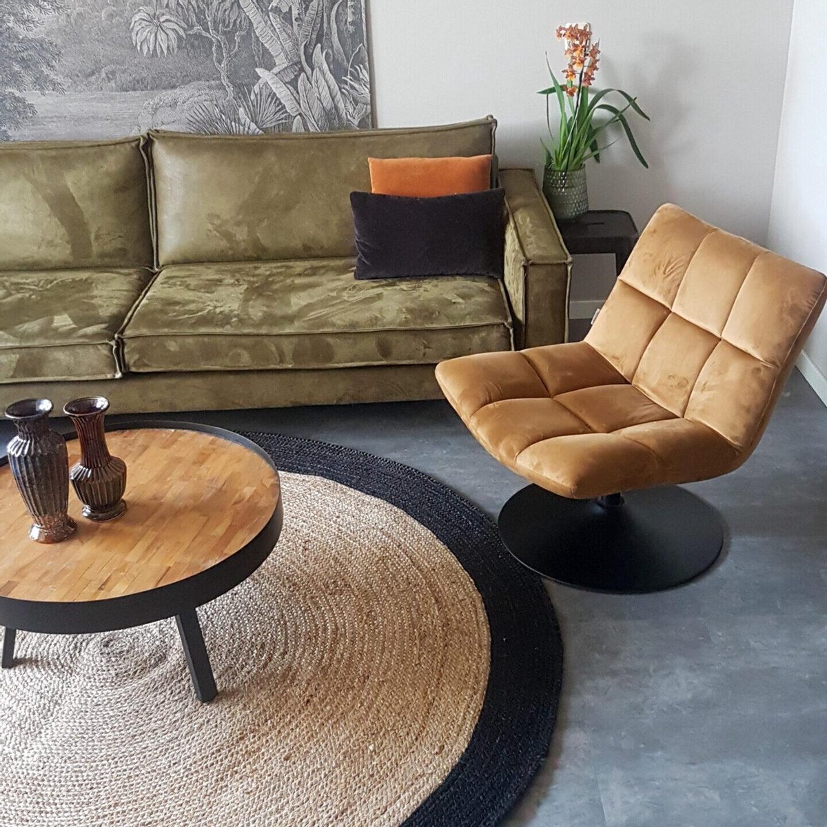 Rond jute vloerkleed Naturel/antraciet 200cm Mrcarpet