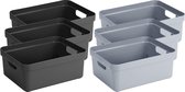 Set van 6x stuks opbergboxen/opbergmanden 24 liter kunststof zwart en blauwgrijs - Formaat per box:  45,3 x 35,4 x 18,3 cm