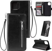 Luxe Bookcase voor Apple iPhone 11 Pro Max | Hoogwaardig PU Leren Hoesje | Lederen Wallet Case | Telefoonhoesje | Pasjeshouder | Portemonnee | Rits | Zwart