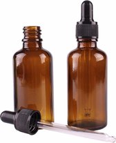 Amber (bruinglas) glazen pipetflesje - 50 ml - inclusief zwart pipet - aromatherapie
