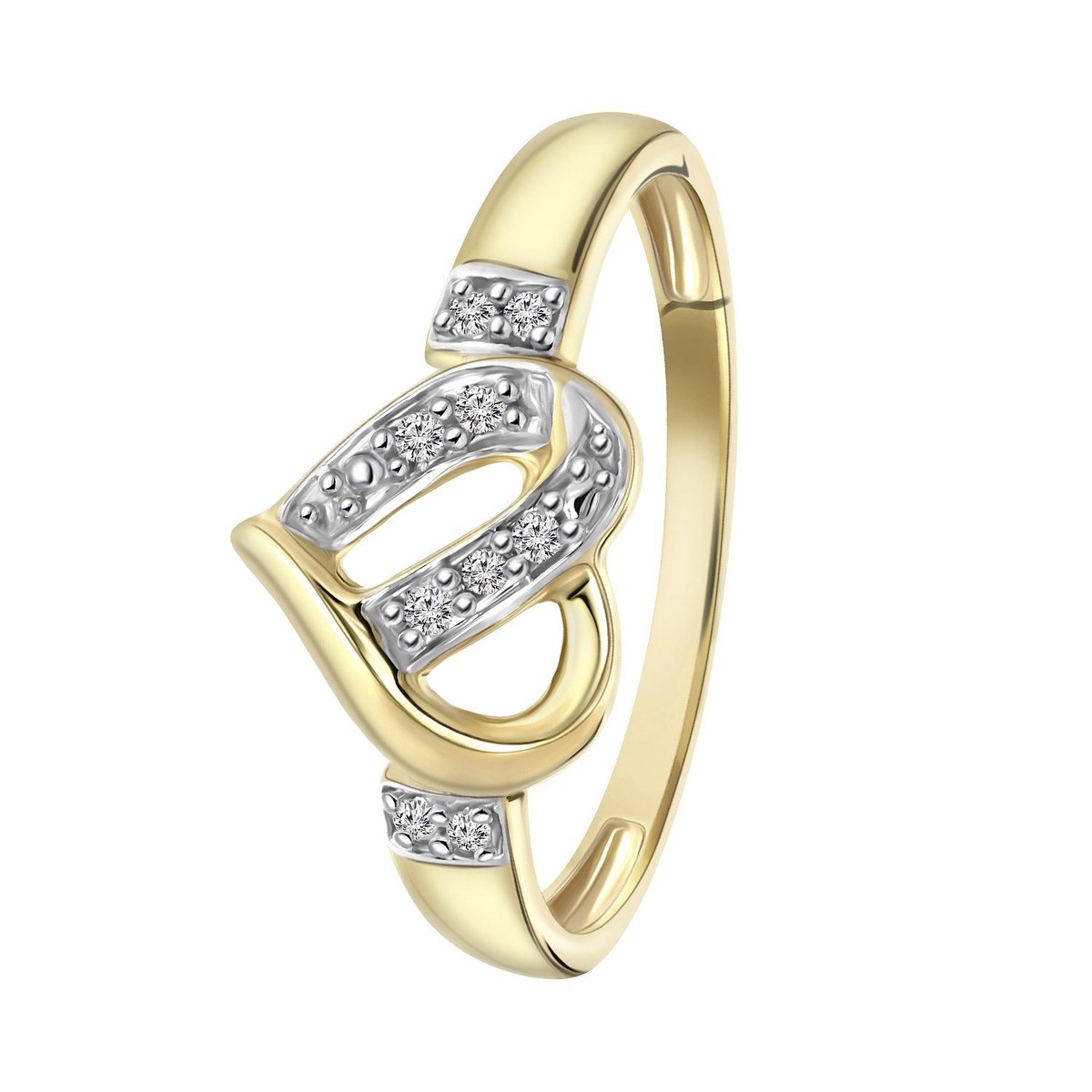 Lucardi Dames Ring hart 9 diamanten 0,05ct - Ring - Cadeau - 14 Karaat Goud - Geelgoud