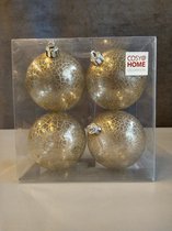 Kerstbal transparant met gouden afwerking dia. 8cm 4 stuks