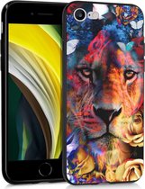 iMoshion Hoesje Geschikt voor iPhone SE (2022) / SE (2020) / 8 / 7 Hoesje Siliconen - iMoshion Design hoesje - Zwart / Meerkleurig / Jungle Lion