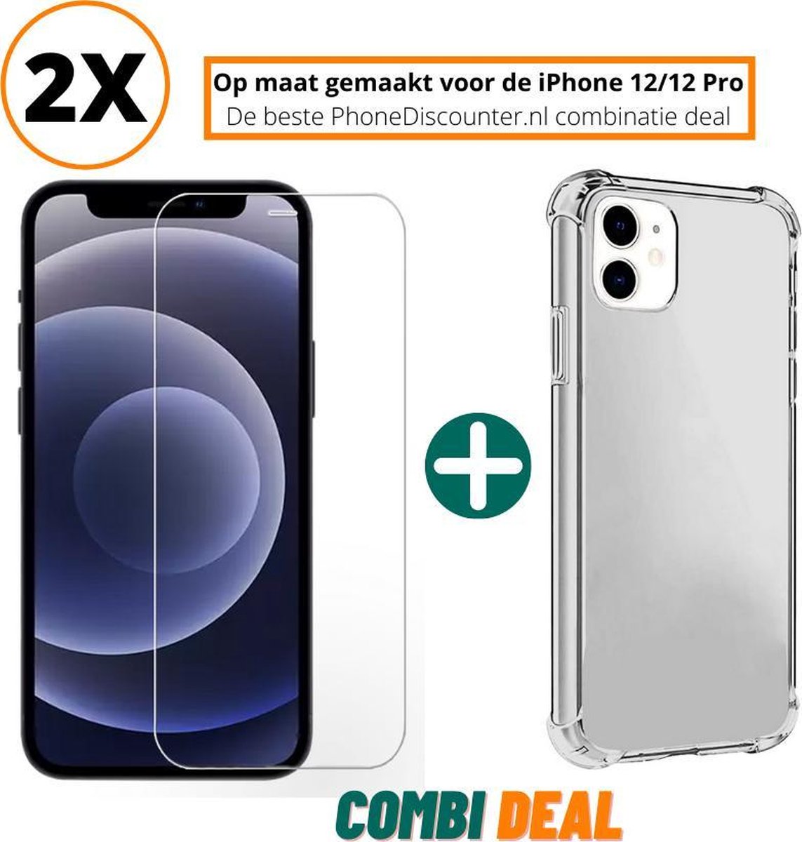 Fooniq Anti Shock Hoesje Transparant 2x + Screenprotector 2x - Geschikt Voor Apple iPhone 12