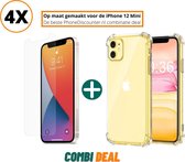 Fooniq Anti Shock Hoesje Transparant 4x + Screenprotector 4x - Geschikt Voor Apple iPhone 12 Mini