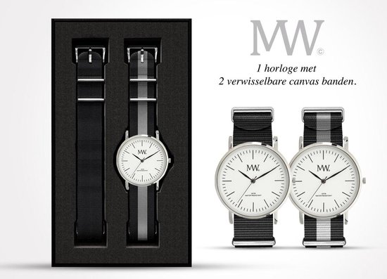 Coffret montre Meyewatch Nato Flat Style SR horloge 40 avec 2 bracelets en toile.