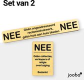 Deurbordjes Set NEE Geen collectes en NEE/NEE Sticker - Geen reclame - Goud afwerking - Nee bordje - 3M plakstrip - Deur bordje - Deur plaatje - Bel niet aan - brievenbus sticker