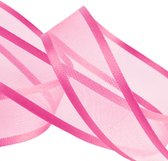 Organza Lint Satijnrand 22mm (2,2cm) | Shocking Pink | Organza Satijnlint | Luxe Kwaliteit | Geboorte Baby Lint | Cadeau Lint | Rol van 22,85 Meter