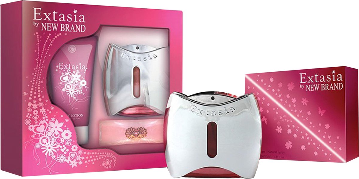 Goedkoopste New Brand Geurset Extasia Dames Roze/zilver 375 Ml 4-delig