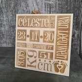 Geboorteposter hout 30 x 30 cm