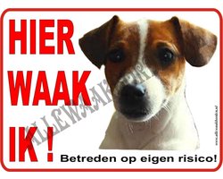 Waakbord - Jack Russel 152 - Hier Waak Ik - 15 x 20 cm - Roestvrij Aluminium