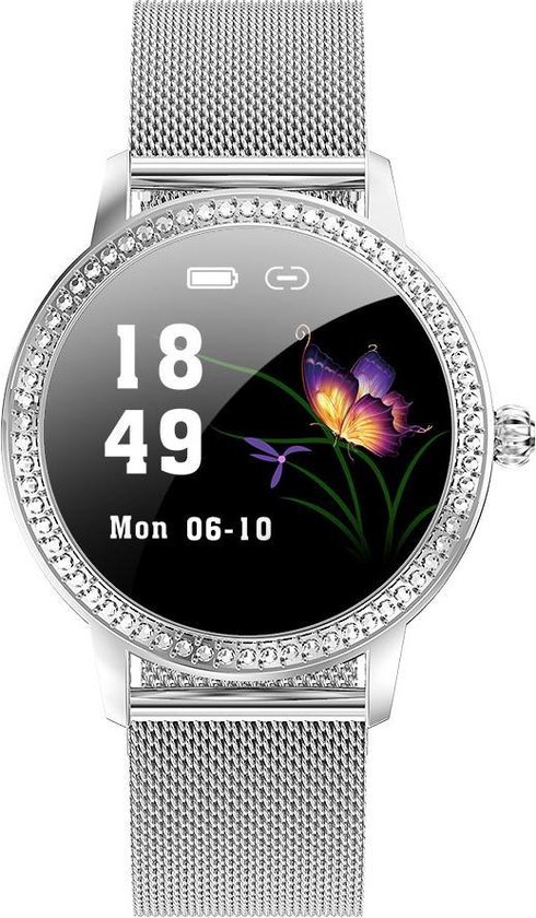 Belesy® ELEGANT - Smartwatch Dames - Horloge - 1.3 inch - Kleurenscherm - Stappenteller - Bloeddruk - Hartslag - Staal - Zilver - Moederdag