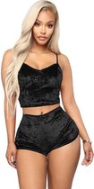 Zwart velours setje met mouwloze top en short | Maat 42/44 | Sexy lingerie setje