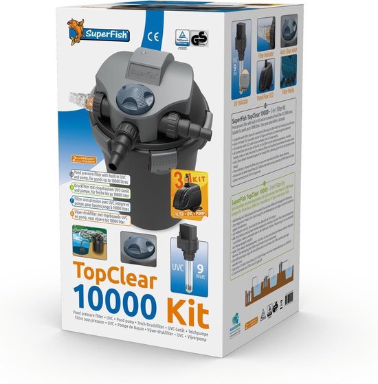 SuperFish Topclear filter 10.000 Kit incl. pomp 3000 l/h + uv 9 watt
