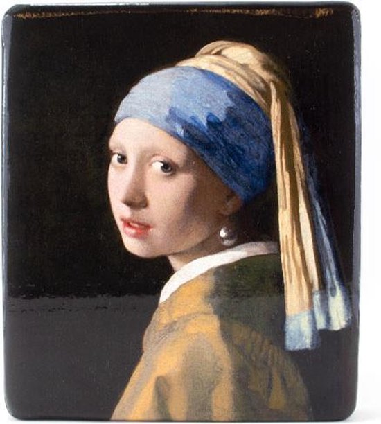 Decoratief Beeld - Meesters-op-hout. Meisje Met De Parel. Vermeer - Hout - Lanzfeld - Multicolor - 19.5 X 3 Cm