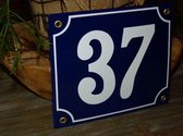 Emaille huisnummer 18x15 blauw/wit nr. 37