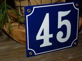 Emaille huisnummer 18x15 blauw/wit nr. 45